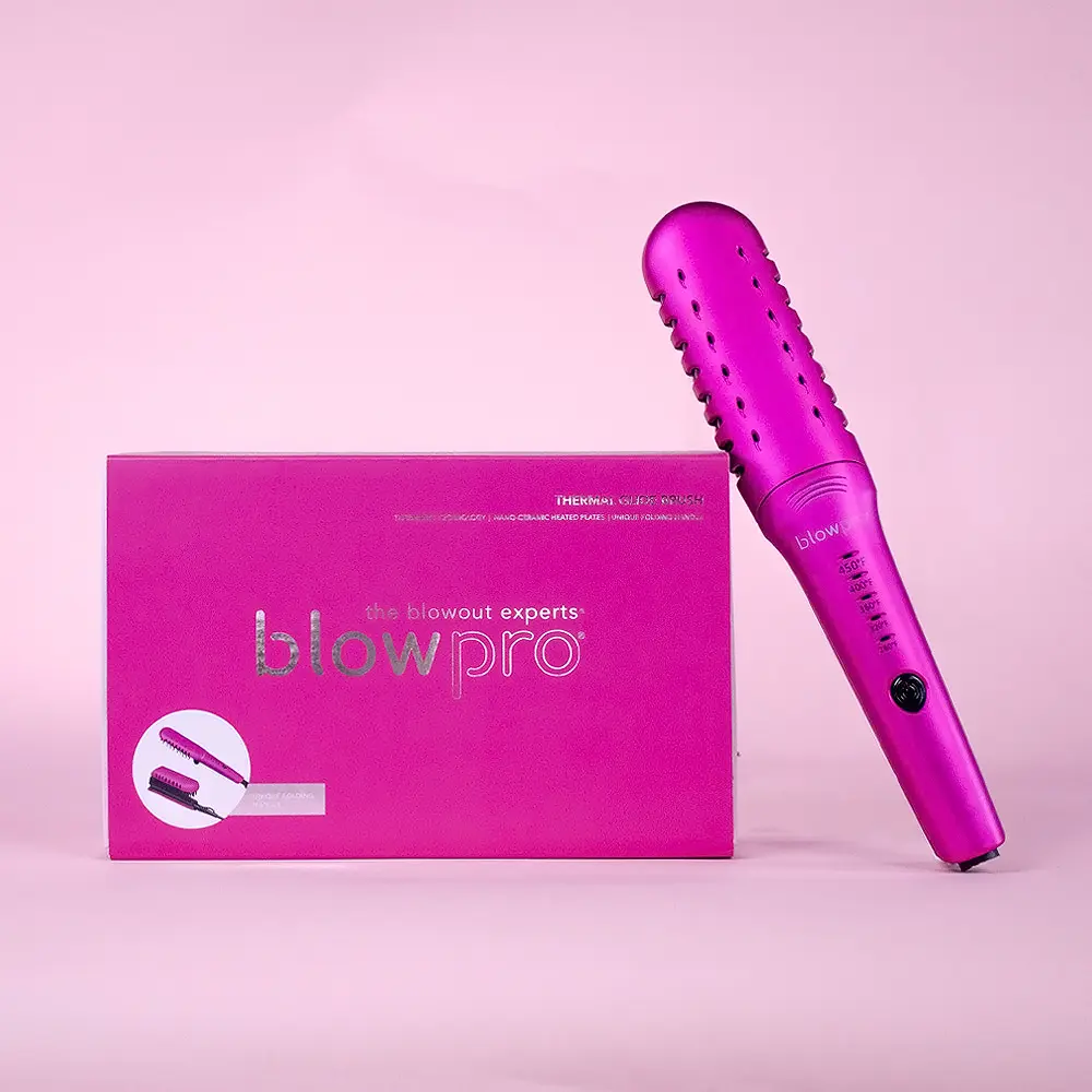 Blowpro Thermal Glide Brush with Thermatru Technology & Rapid Heat for Frizz-Free Styling Pink Hair Straightener & Comb in One Device