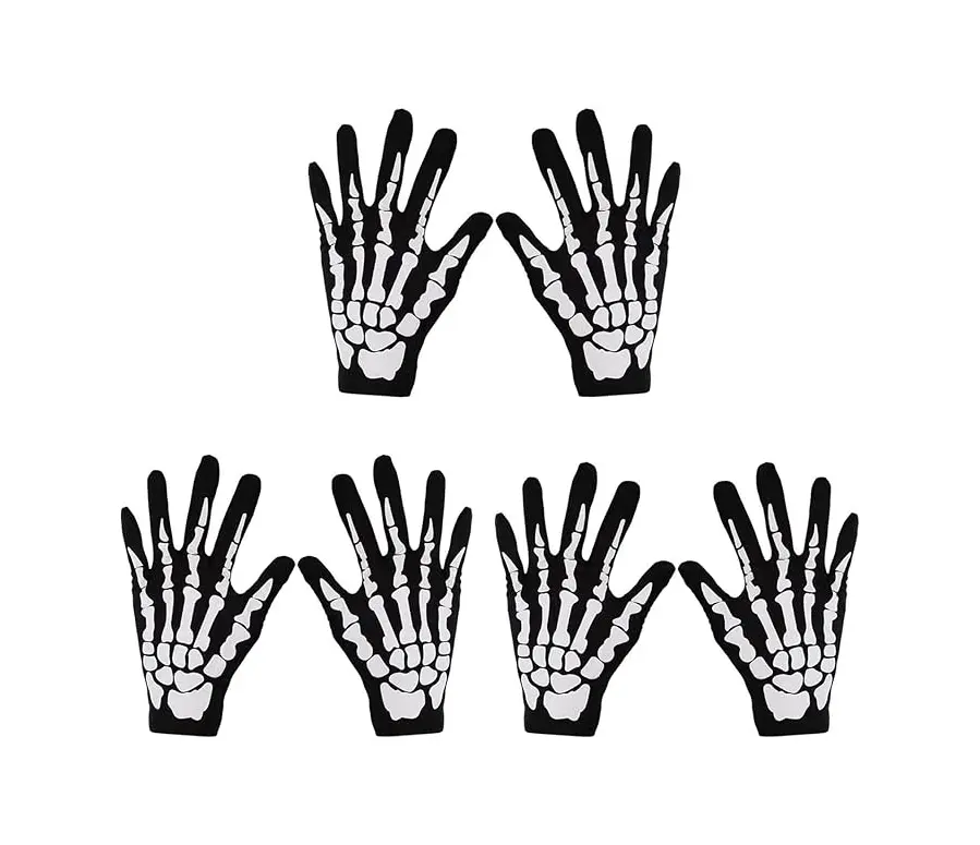 Adult Spooky Scary Skeleton Skull Half-Finger Gloves - 3 Pairs Comfortable Cosplay Accessory for Halloween Dance Costume Party Festive Party Accessory