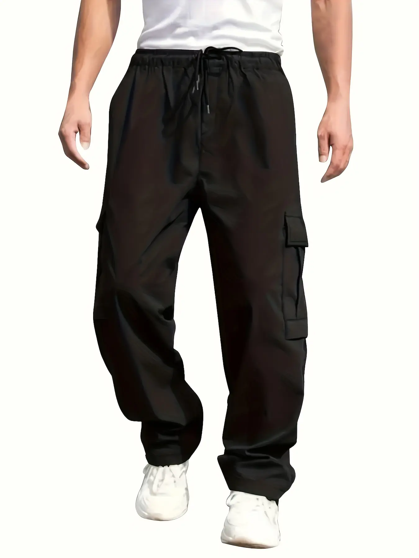 Men's Loose Cargo Jogger Pants with Elastic Drawstring Waist and Multiple Pockets, Casual Streetwear Trousers