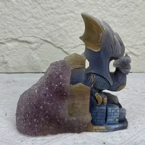 Purple druzy agate dragonfly  carving Sculpture