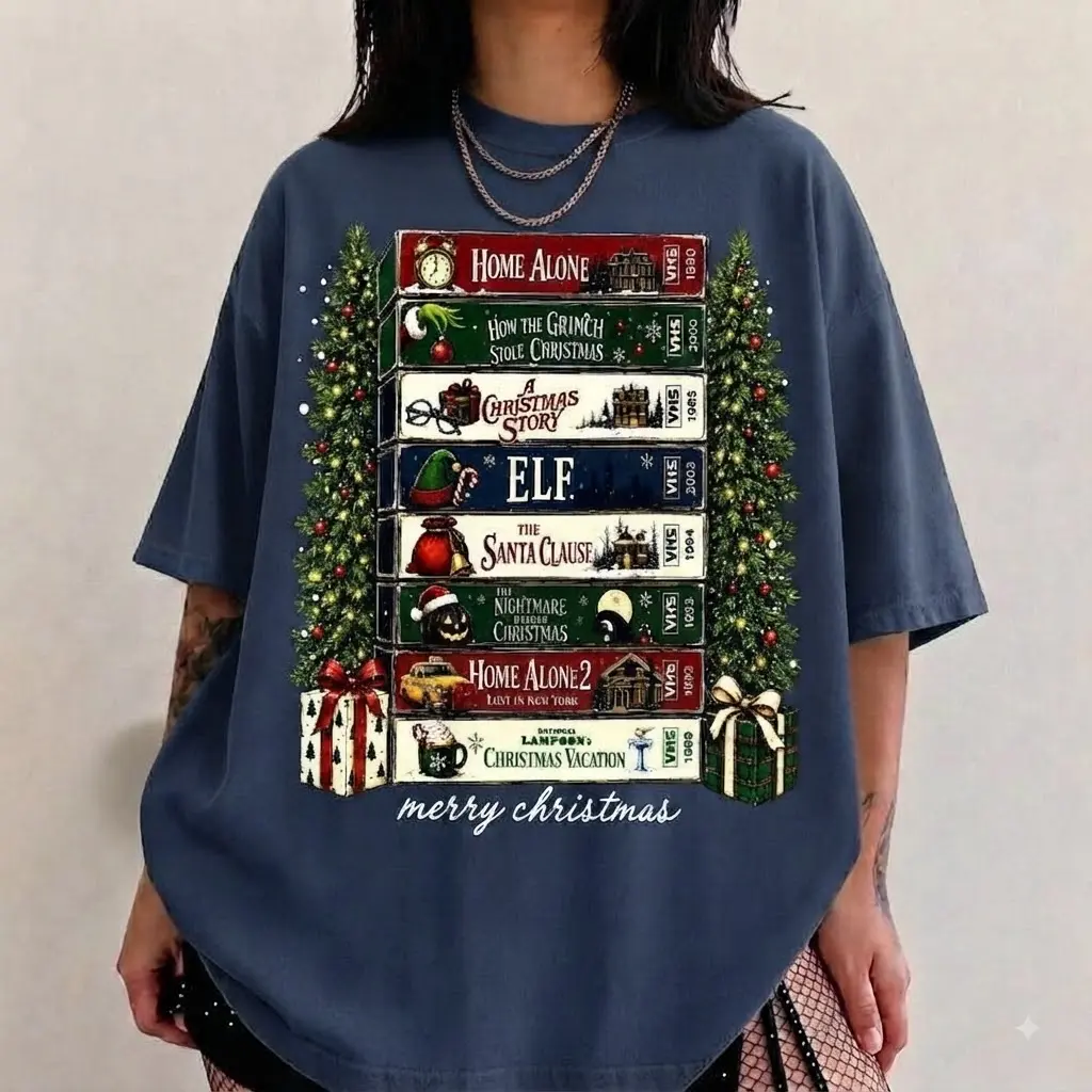 Christmas Movie VHS T-Shirt, Home Alone Christmas Shirt, The Grinch Elf Christmas Tee, Retro Holiday Movie Graphic Shirt, Christmas Gift