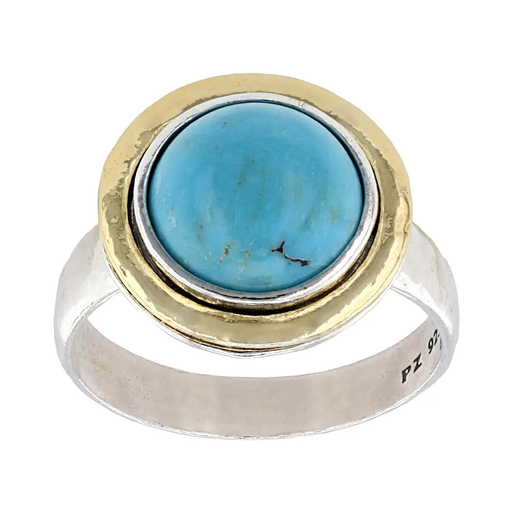 JTV Turquoise Two Tone Sterling Silver & 14K Gold Over Silver Ring 10mm
