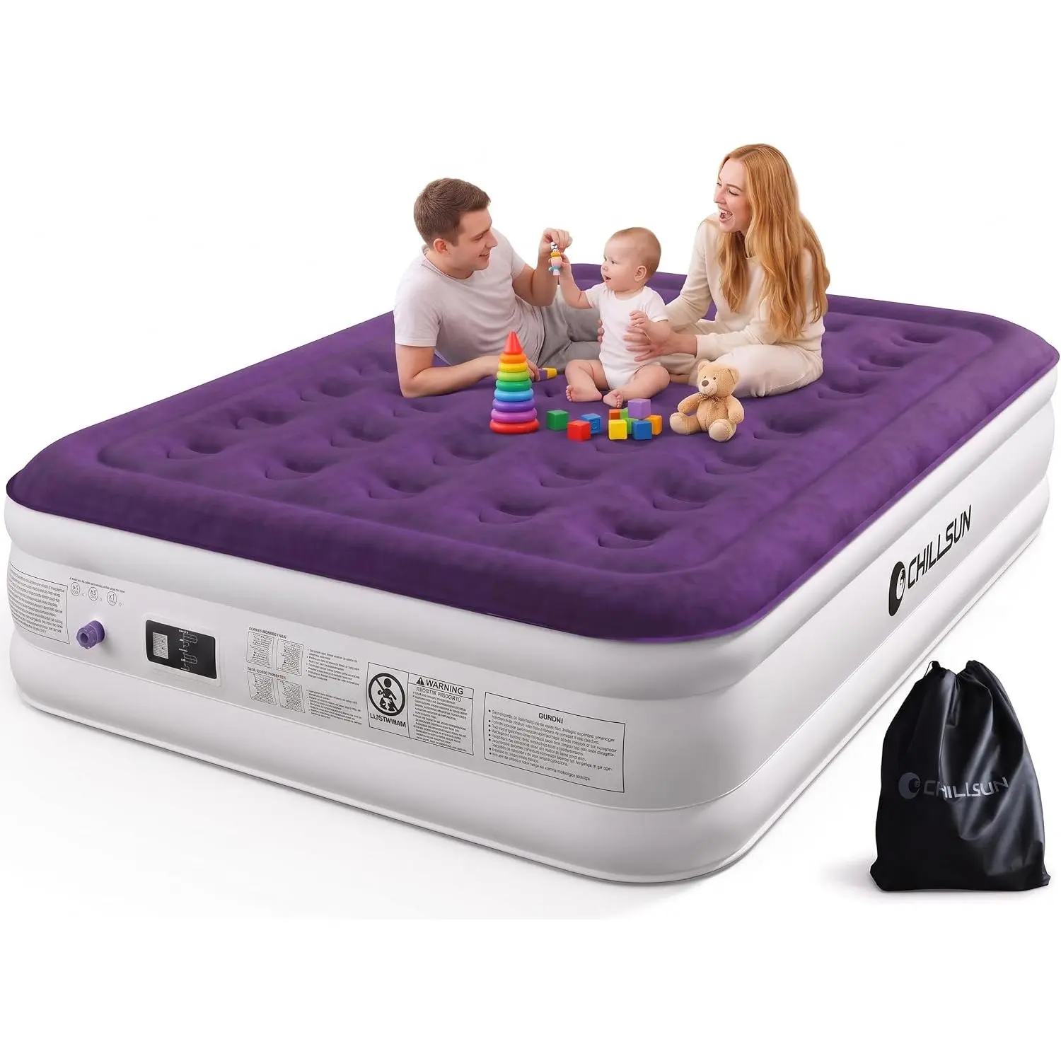 Queen Air Mattress, Built-in Pump, 18 Inch Raised, 650 lb Max | Built-in pump, 18 inch raised queen air bed for home, guests, and camping; puncture resistant PVC, 650 lb max