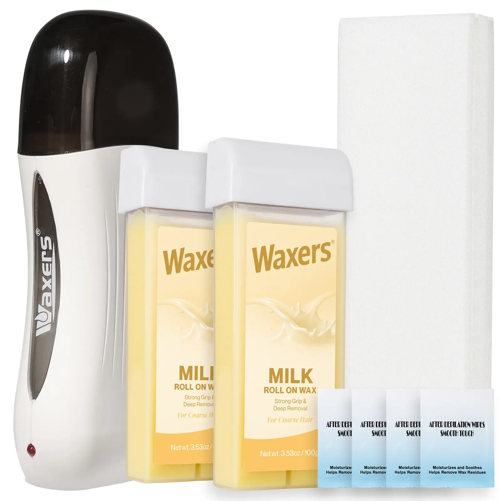 Waxers Roller Wax Kit Roll on Wax Kit for Hair Removal Women Men Professional at Home Soft waxing Depilatory for Legs Armpit Milk