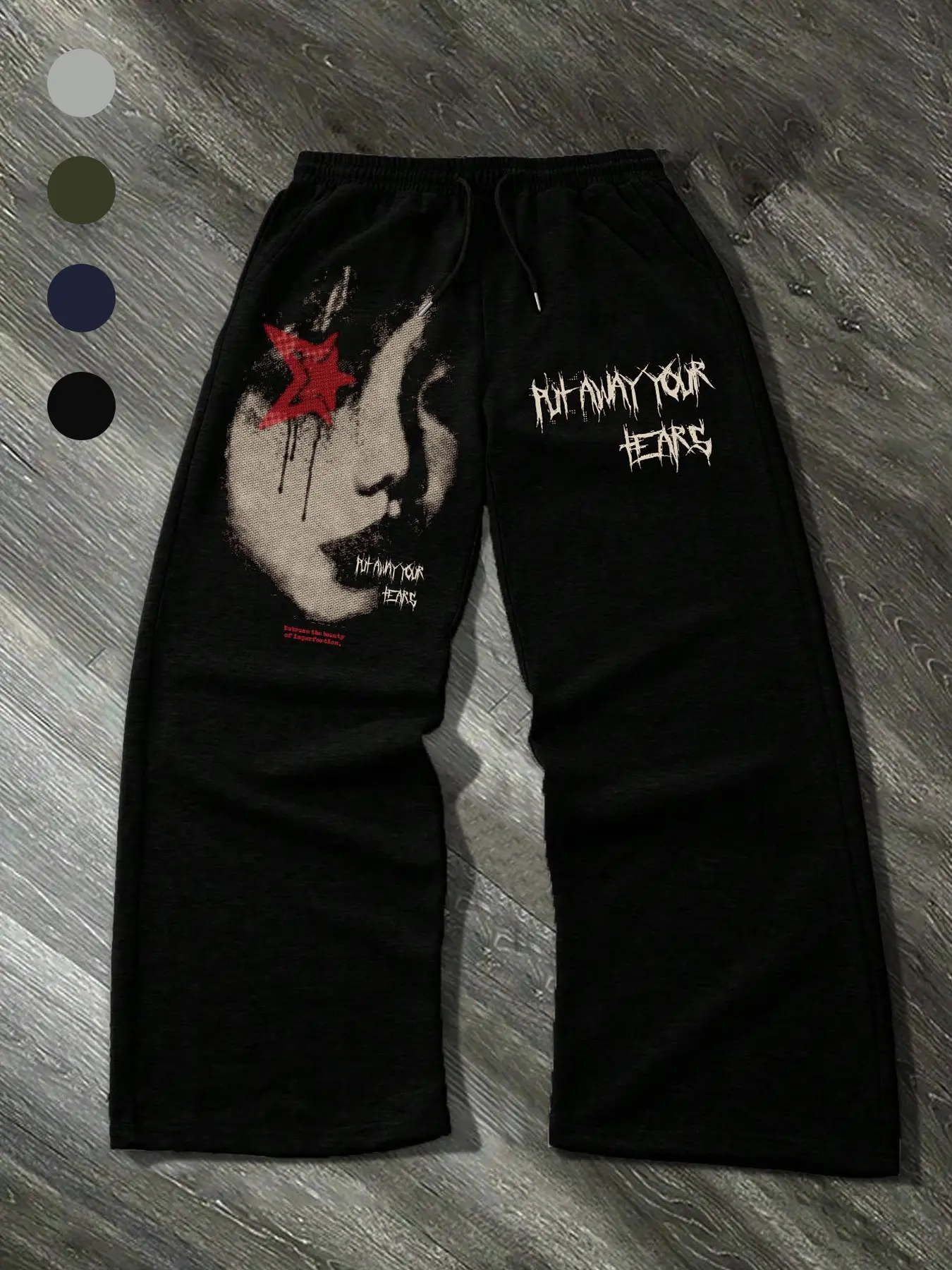 Men's Vintage Printed Drawstring Flared Pants with Pockets, Casual Street Style for Winter Fashion, Trendy Everyday Wear, Casual Bottoms