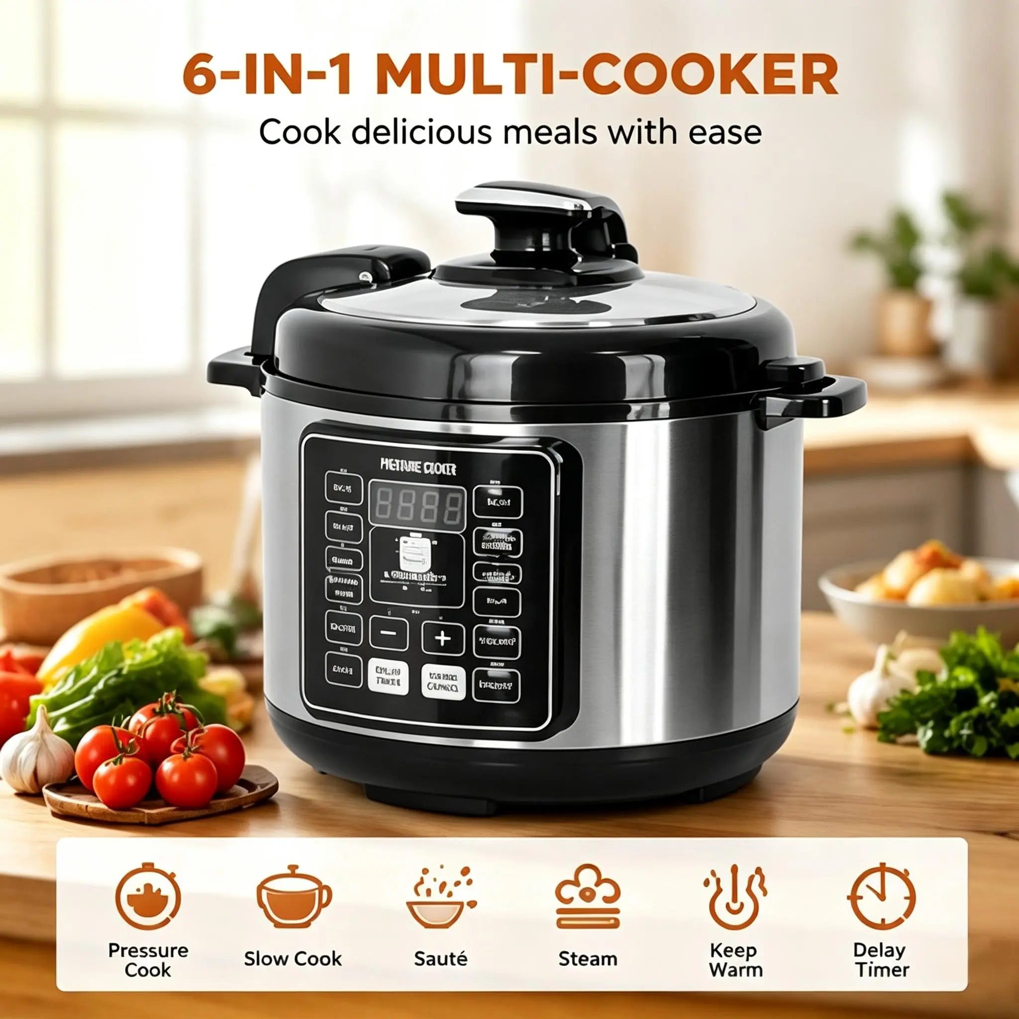 6-in-1 Digital Panel Electric Pressure Cooker - Multi Function Cooker, Kitchen Appliance for Rice Preparation, Slow Cooking