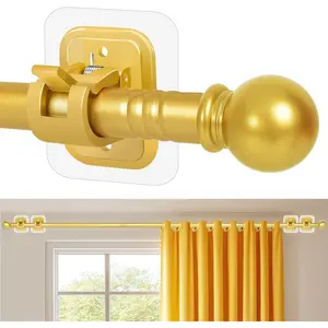 Curtain Rods No Drilling for Windows Set 32 to 64 Inch,Renter Friendly Drapey Pole with 5 count No Drill Curtain Rod Brackets,Outdoor Long Cortineros Para Ventanas with Adhesive Curtain Rod Holder