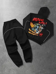 Men's Hooded Sweatshirt and Pants Set, Casual Sportswear, Comfortable Fashion, Daily Wear, Perfect for Relaxing and Leisure Activities, Streetwear Tracksuit