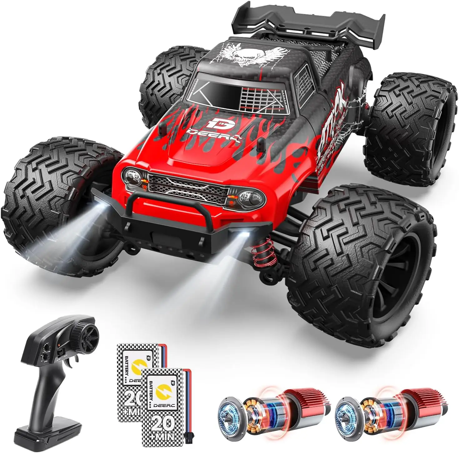 DEERC 9500E 1:16 Scale All Terrain RC Car, 4x4 High Speed 40 KPH RC Truck, 2.4Ghz Remote Control Truck with 2 Batteries, Off-Road Monster Truck