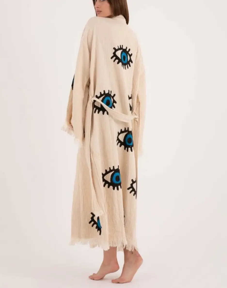 Turkish Blue Eye | Lashes Cotton Robe | Lightweight Spa Robe, Resort wear & Cover-Up
