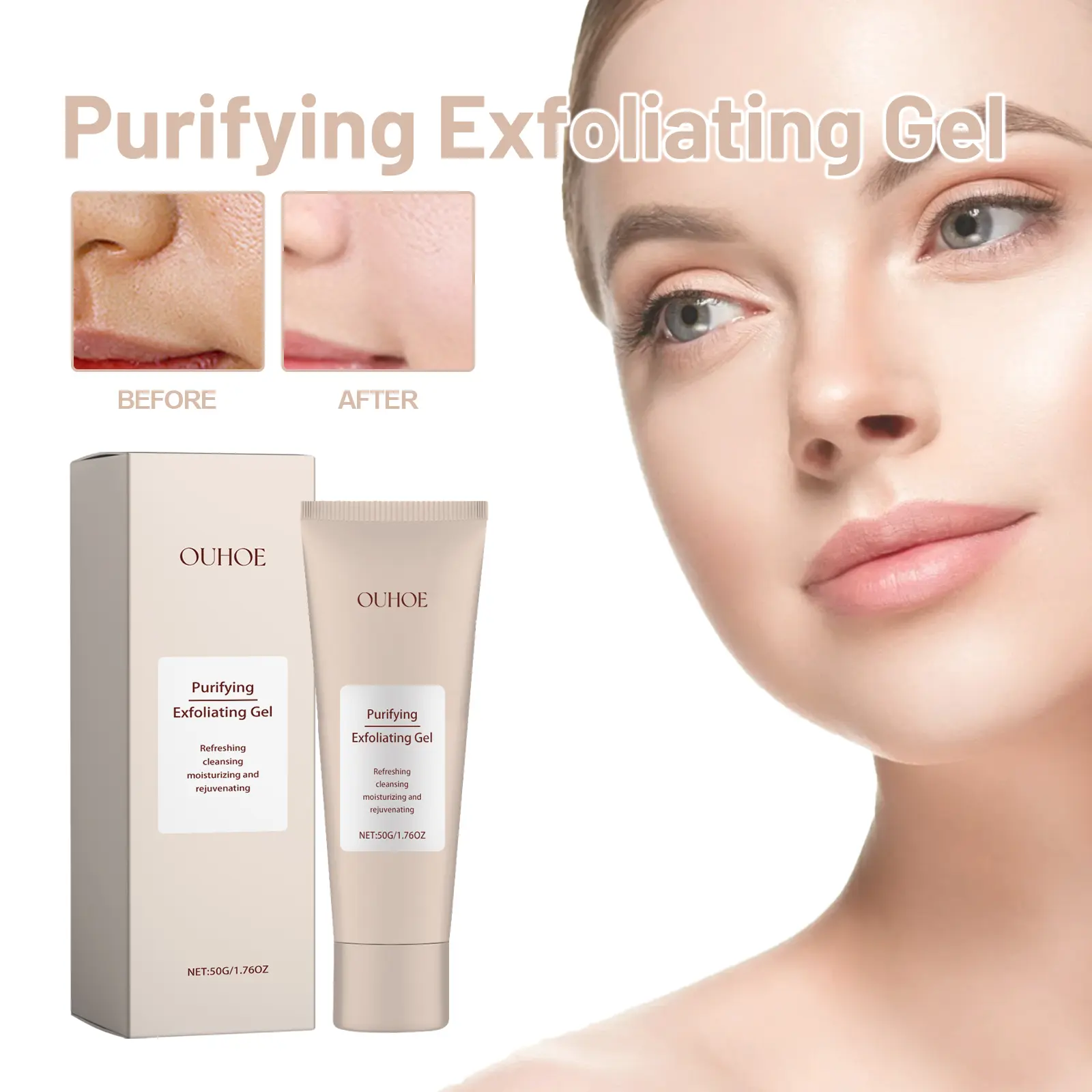 Purifying Exfoliating Gel for Face, Gentle Moisturizing Peeling Gel, Facial Exfoliator Cleanser Removes Dead Skin, Dust and Other impurities for Prevent Acne, with Niacinamide, Vitamin E