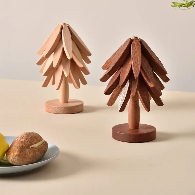 Wooden Tree Trivet Set - Tree Trivets for HotDishes, Wooden Trivets for Hot Pots, FoldableKitchen Wooden Tree Coasters for HotBowl&Teapot Tableware