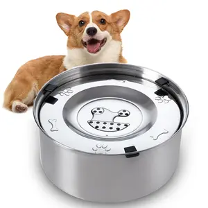 Stainless Steel Dog Float Bowl, Dog Bowl, Drinking Water Bowl, 1L/3L Dog Float Bowl, Anti-wet Mouth and Snti-spill, with Anti-slip Feet, Easy to Clean, Prevent Bacterial Growth