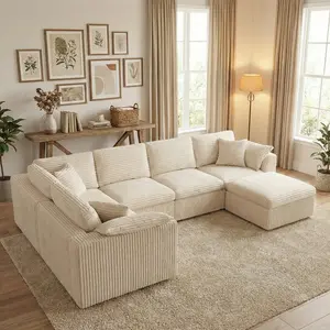 Nature Leisure Luxurious U-shaped cloud sofa set—complete seven-piece shipment; modular design for free assembly and limitless configuration options; ultra-large seamless construction.