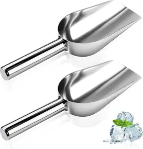2 Pcs Ice Scoop for Freezer, 6 Oz Metal Ice Scooper, Stainless Steel Small Scoops with Round Bottom for Ice Machine Kitchen Flour Bar Party Wedding Pet Dog Food
