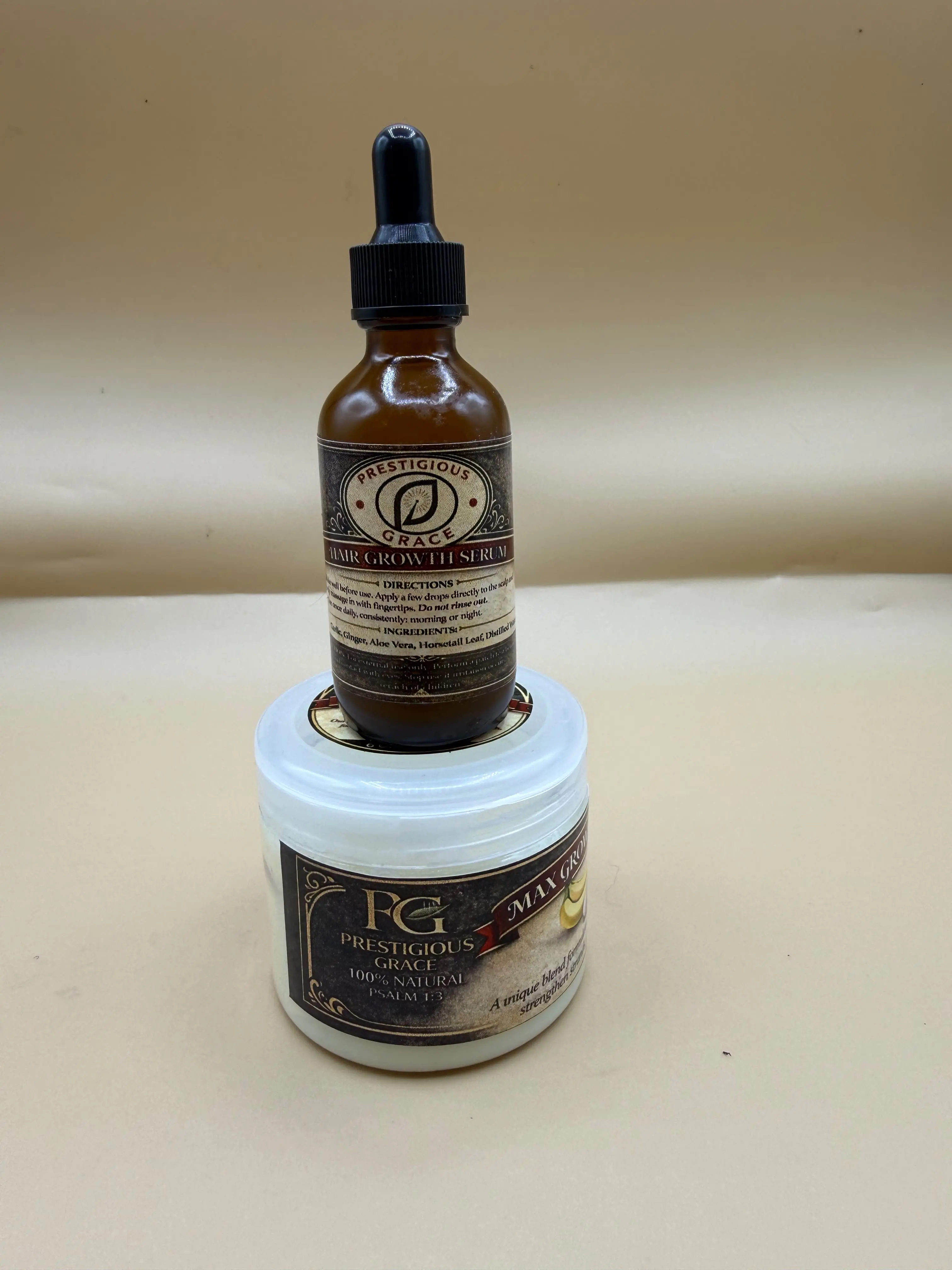 Prestigious Grace Hair Care Duo includes Hair Growth Serum and Pomade.