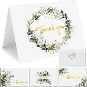 Thank You Cards with Envelopes & Stickers Gold Foil Greenery (Bulk 32Pack), Watercolor Eucalyptus Thank You Blank Notes For Engagement, Wedding, Baby Shower, Graduation, Bridal, Business,
