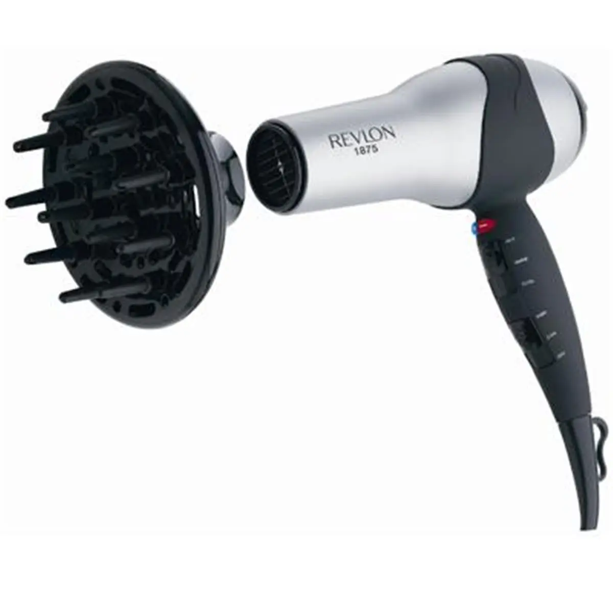 REVLON 1875W Full Size Powerful Chrome Digital Pet Grooming Hair Dryer (RV473) for Dogs, Matte-Chrome Finish, Soft Grip Rubberized Handle, Removable End Cap, Turbo Airflow, Fast Drying, Styling Flexibility, Volumizing Finger Diffuser, Grooming Hair Dryers