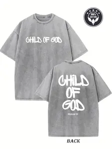 Women'S Heavyweight 230gsm Pure Oversized T-Shirt - Vintage Washed Lavender Purple Christian Faith Design with " OF GOD" & Psalm 23:1 Back Print, Loose Fit Hip Hop Streetwear Casual Church Outfit, Large Size All-Season Round Neck Short Slee