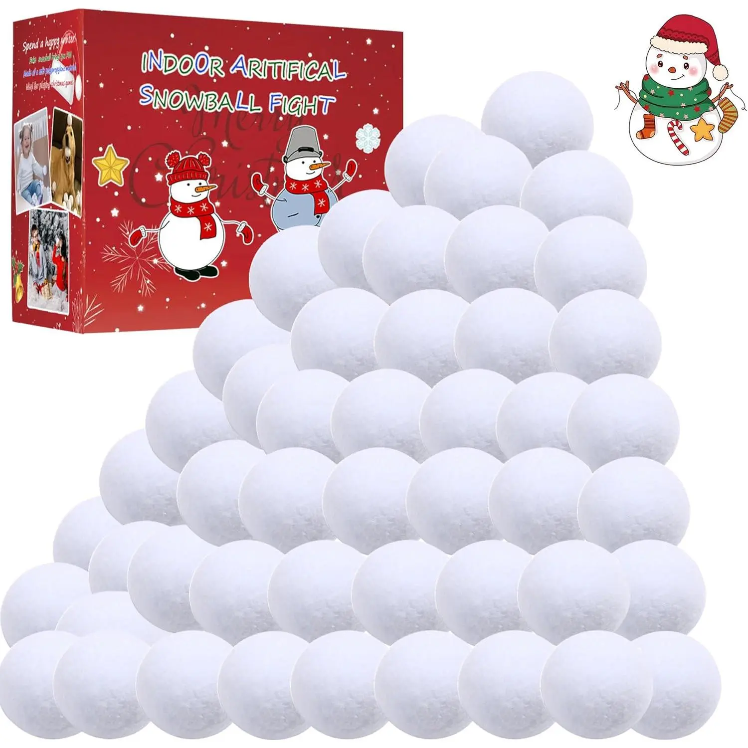 50Pcs Soft Artificial Snow Balls (2.36in Diameter, 0.21oz Weight) - Christmas Party Decorations, Indoor Outdoor Throwing Game Supplies, Adults' DIY Accessory