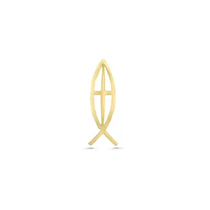 Polished Christian Fish Ichthys Cross Pendant Cut-Out 14k Yellow Gold