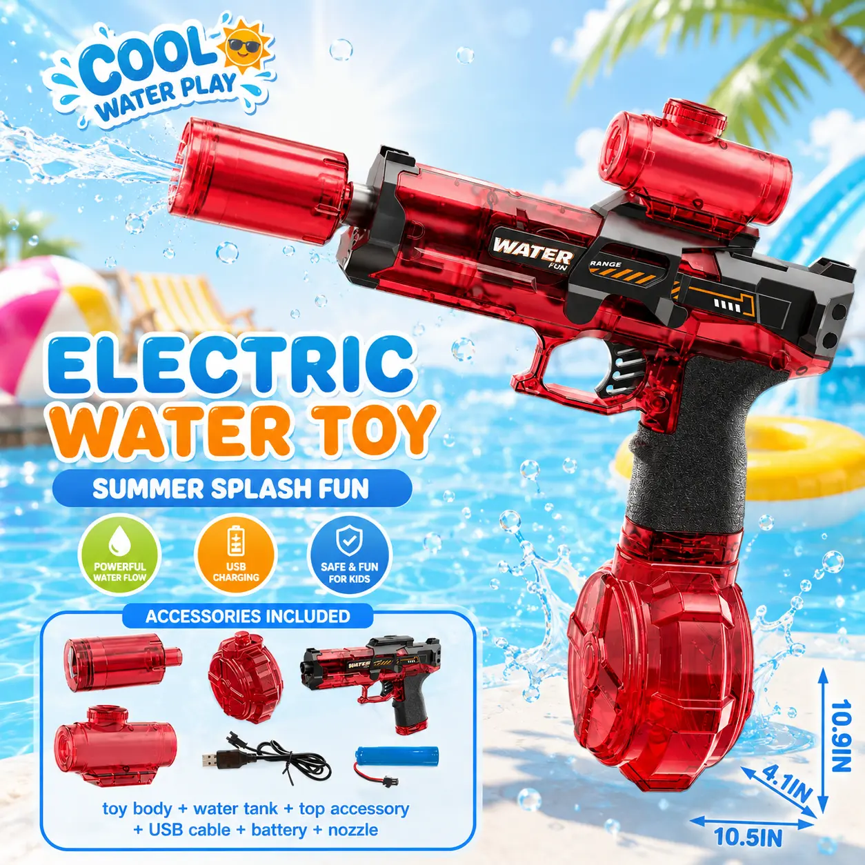 Electric Water Gun with LED Light, Rechargeable Battery Powered, Fully Automatic Water Blaster, 32 Feet (9.8 Meters) Long Range, Summer Outdoor Water Fighting Toy for Kids Adults Boys Girls, Pool Beach Backyard Garden Game, Blue sport