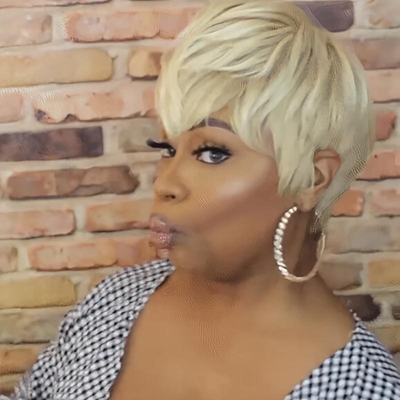Synthetic Wig Pixie Cut Wig Honey Blonde Short Wavy Wig With Bangs For Women