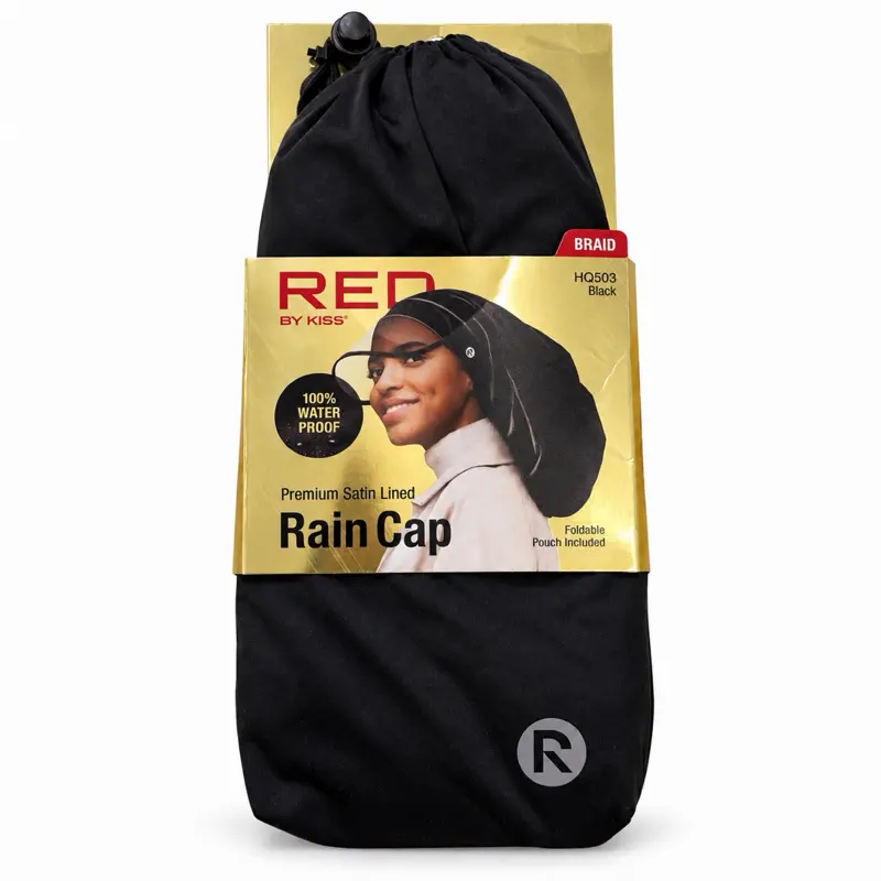 RED by KISS Premium Satin-Lined Rain Cap H2503 Black 100% Waterproof with Clear PVC Visor Adjustable Strap Packable with Carrying Pouch