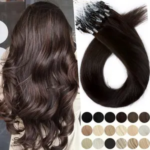 50g/100s Micro Loop Hair Extensions Micro links Hair Extensions for Women Micro Ring Micro Beads 100% Real Human Hair Extensions 16-24 inch Brown Black Blonde