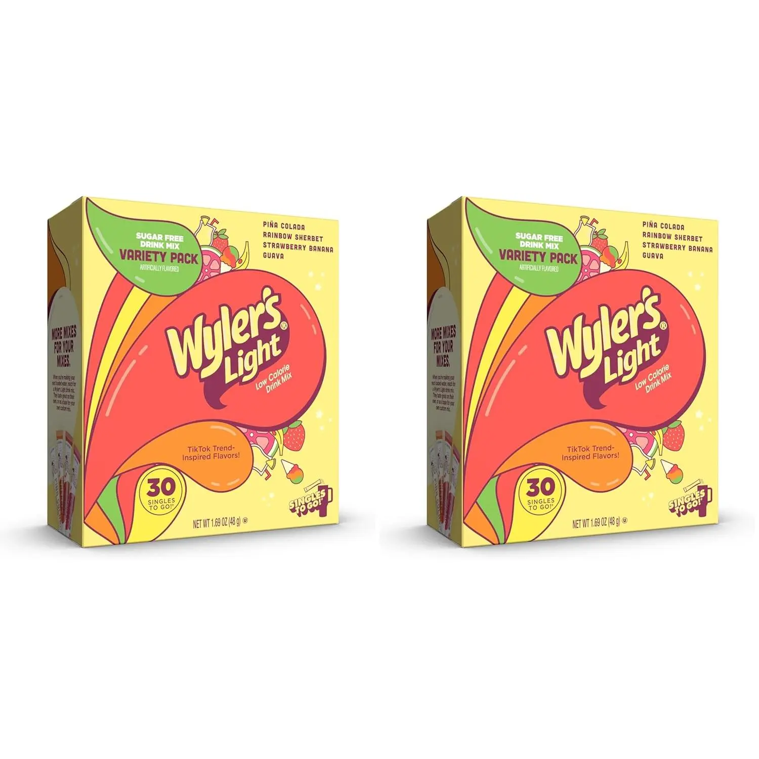 Wyler’s Light Island Flavors Variety Pack, Singles To Go Sugar Free Drink Mix, Low Calorie Water Enhancer, 30 Sticks, Piña Colada, Rainbow Sherbet, Strawberry Banana, Guava (Pack of 2)