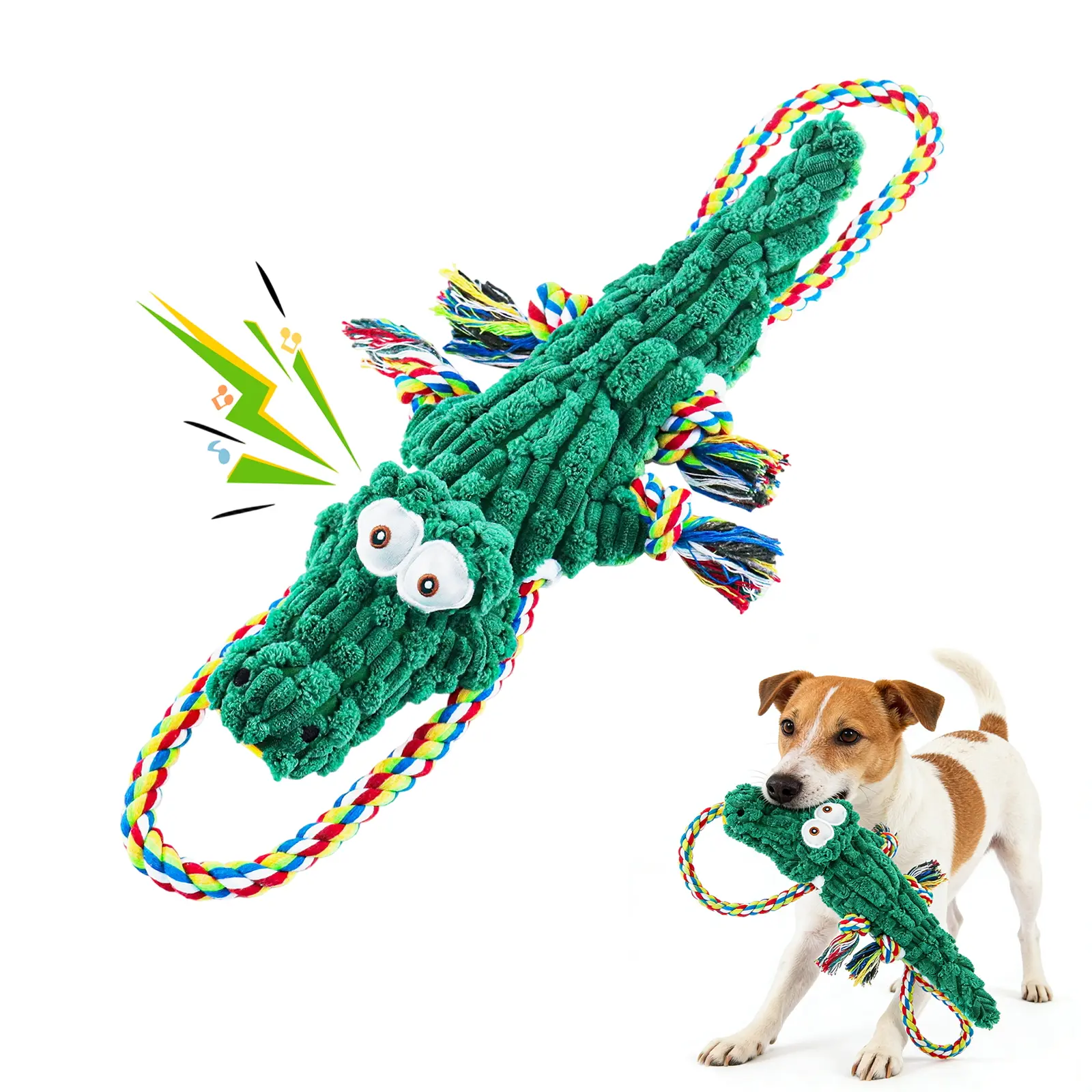 Fuufome Crocodile Croco Print Plush Dog Toy - Large-Sized, Durable, Interactive Play, Oral Health Teeth-Cleaning, Speaker Inbuilt, Tug-of-War Suitable, Universal Fit for Small/Medium/Large Dogs