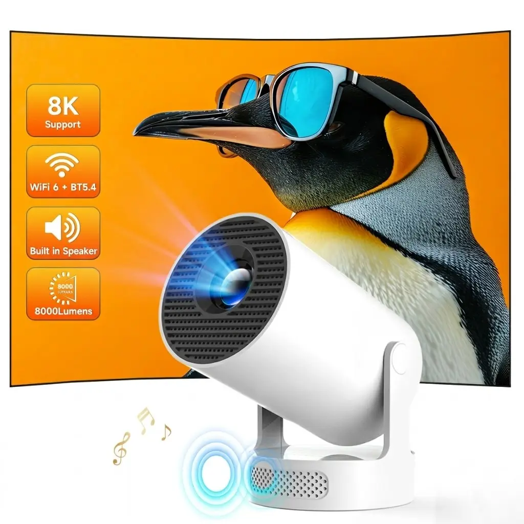 Smart Projector HY300Pro+ with 4K Decode 290ANSI Auto Keystone Correction Built-in 5W speaker Dual BT5.4 Android 14 Native 1280*720P for Home Cinema Portable Movie Theater #SummerWins #DealsForYouDays