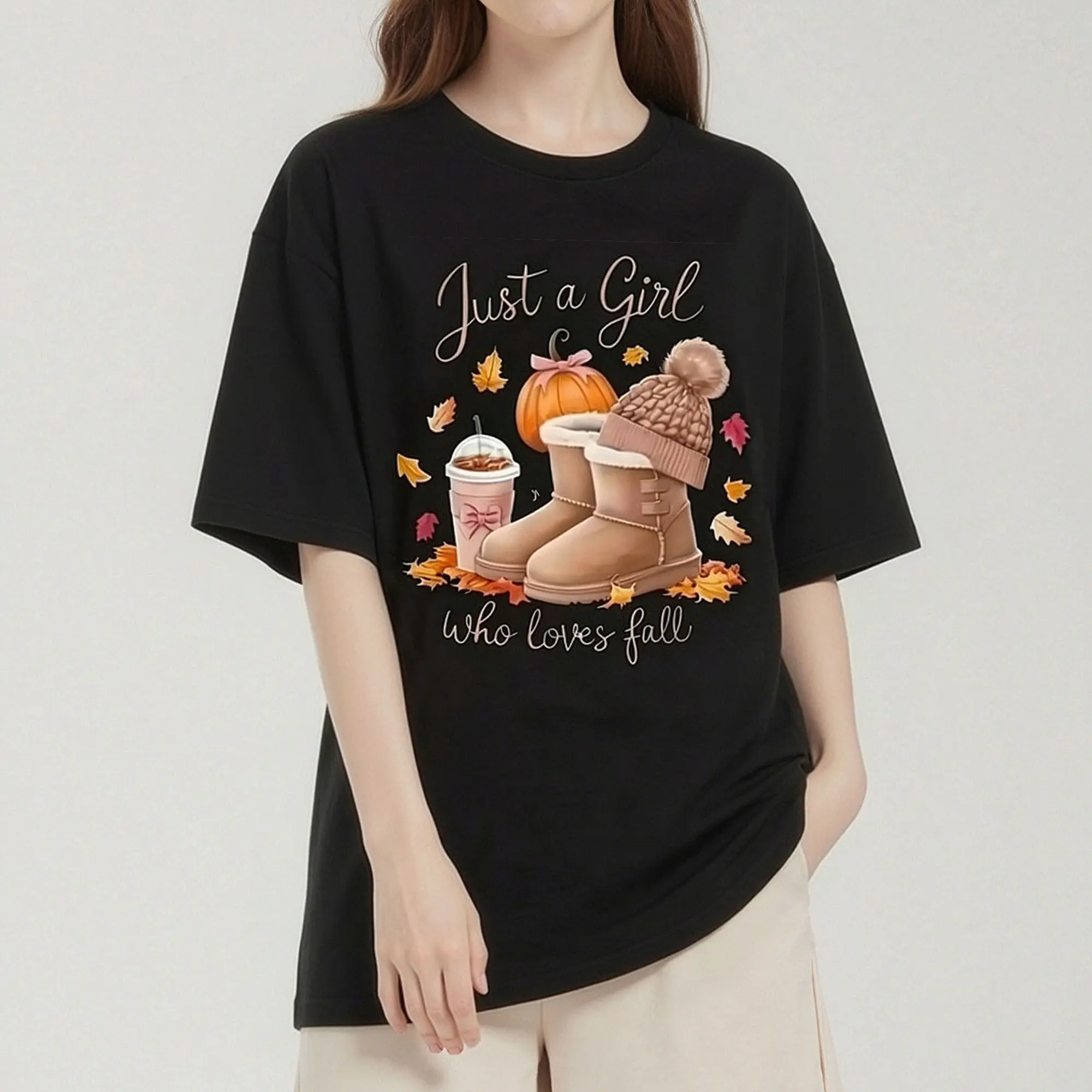 Women'S Fall Graphic T-Shirt - "Just A Who Loves Fall" Pumpkin & Autumn Leaves Print, Breathable  Moisture-Wicking Casual Sporty Tee For Spring/Summer, Ladies Tops And Blouses For Fall, Seasonal Apparel,  Golf Gift T-Shirt For Men And Women
