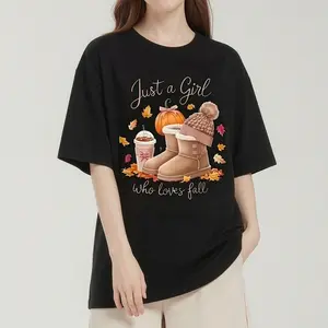 Women'S Fall Graphic T-Shirt - "Just A Who Loves Fall" Pumpkin & Autumn Leaves Print, Breathable  Moisture-Wicking Casual Sporty Tee For Spring/Summer, Ladies Tops And Blouses For Fall, Seasonal Apparel,  Golf Gift T-Shirt For Men And Women