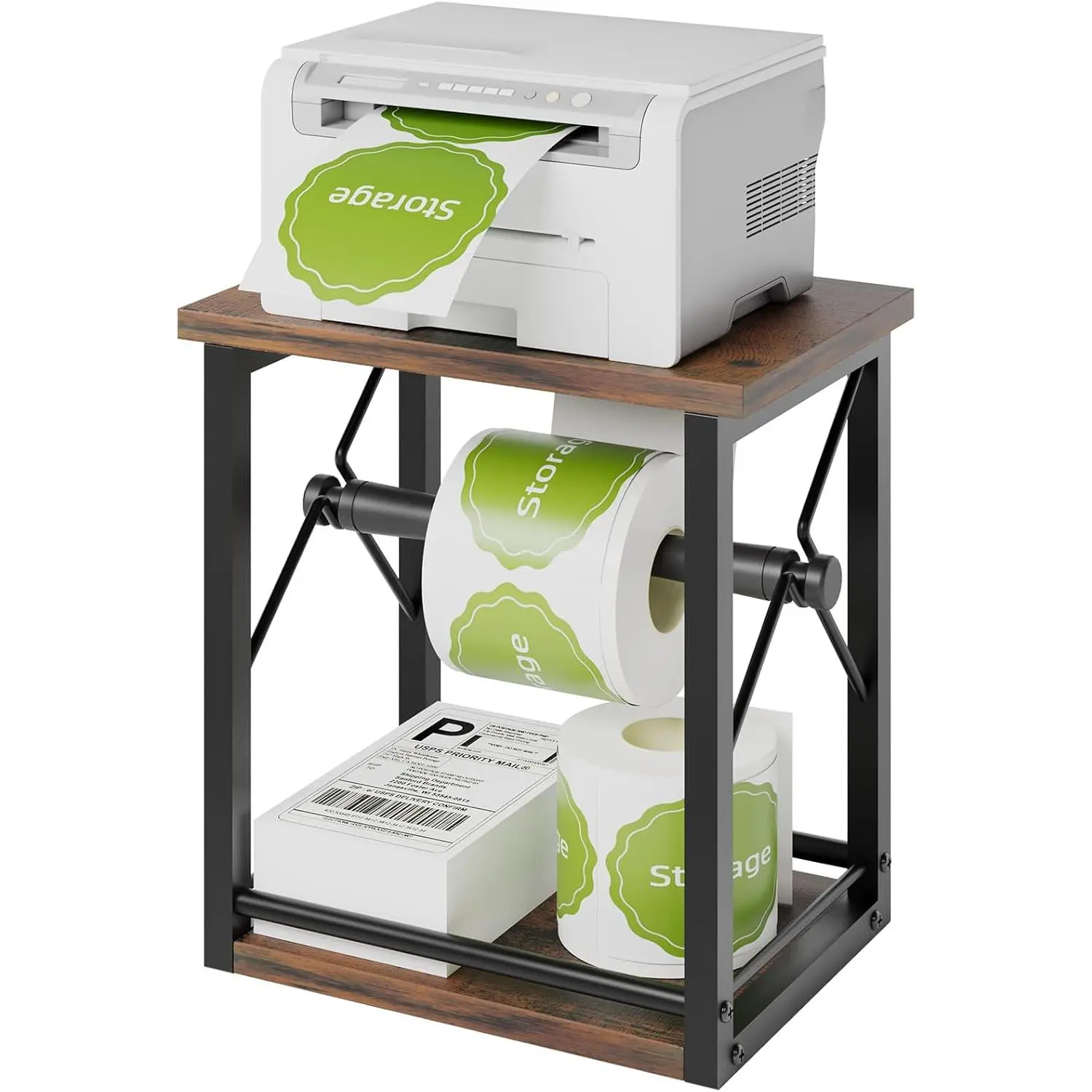 Label Holder for Rolls and Fan-Fold Labels, Shipping Thermal Label Holder, Sticker Roll Holder for Small Business &  Office,  Brown