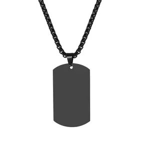 OIDEA Engravable Dog Tag Necklace Stainless Steel Brushed Polished Pendant 22 Inch Wheat Chain for Men Custom Black