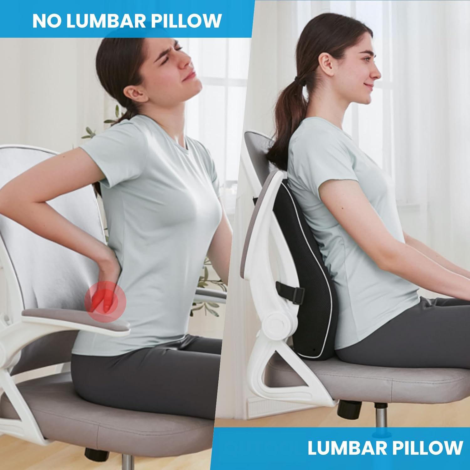 Contoured Shape Ergonomic Memory Foam Lumbar Support Cushion with Machine-Washable Mesh Cover - Durable, Spine-Aligning, Pressure-Relieving, Posture-Correcting, Stay-Put Straps for Car Seat, Office Chair - Ideal for Dads, Seniors, Mid Back Pain Relief, Gi
