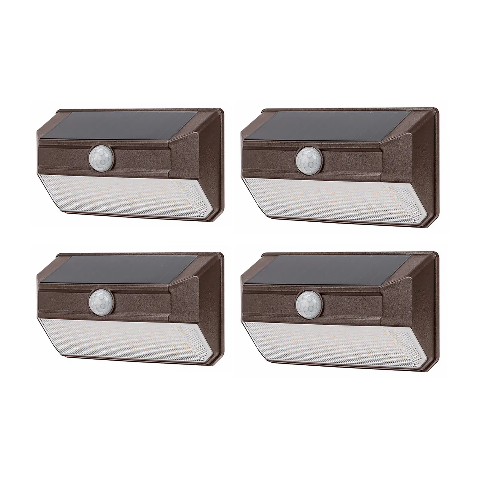 Home Zone Security ES00946G 4 Pack Solar Wall Pack Light, 800 Lumens, Mesh Link, Motion Detection, Bronze Finish