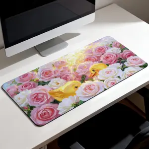 Sublimation Mouse Pad, Premium Yellow Duck & Pink Rose Garden Illustration, 40x80cm High-Quality Non-Slip Durable Mat for Office Work & Gaming Comfort, Sublimation Mouse Pads