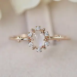 Janefashions Moonstone And Moissanite Diamond Vintage Dainty Engagement Wedding Ring Bridal Ring Rose Gold Over 925 Sterling Silver Size 3-10 S14165
