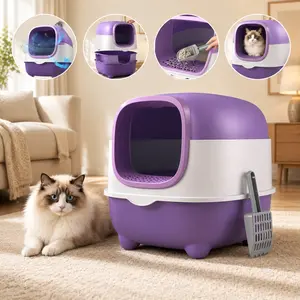 Enclosed Cat Litter Box for Indoor Cats, Spacious Hooded Design with Odor Reduction, Anti-Leak & Easy to Clean, Comes with Free Litter Scoop