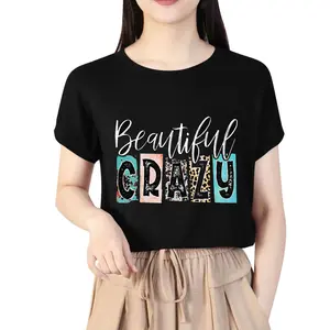 100% Cotton Country Music Shirt Women Beautiful Crazy Letter Print Graphic T-Shirts Band Shirt Casual Country Concert Tee Tops