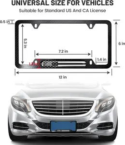 Carbon Fiber License Plate Frame with American Flag – Protect Your Plate in Style (2PCS PACKS) Car Accessories Truck
