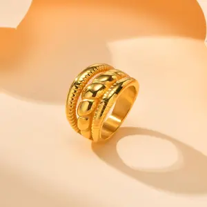 Chunky Statement Rings for Women, Stainless Steel Bold Stacking Croissant Ring Not Fade