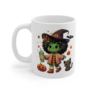 Cozy Curly-Haired Scarecrow Vibes Ceramic Mug Stylish Autumn Cup Coffee Tumbler Drink Halloween Cute & Comfy Co. pottery mugs
