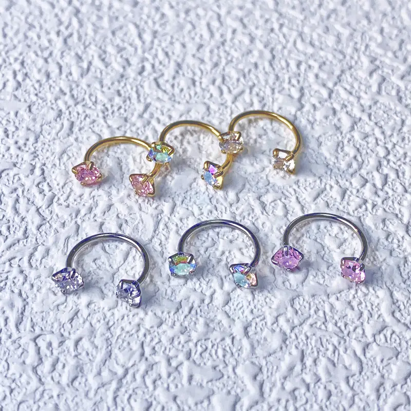 20G(0.8mm)/18G(1.0mm) 8mm Horseshoe Nose Hoop Internally Threaded Gems Nose Ring with Free Ball Holder | Caution: Avoid Overtightening; Pre-Tighten with Provided Tool then Complete Tightening by Hand