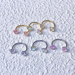 20G(0.8mm)/18G(1.0mm) 8mm Horseshoe Nose Hoop Internally Threaded Gems Nose Ring with Free Ball Holder | Caution: Avoid Overtightening; Pre-Tighten with Provided Tool then Complete Tightening by Hand
