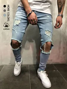Comfort Stretch Ripped Men's Jeans cut jean casual fashion jean Low Rise Raw Hem Denim Shorts stretch jean mens slim fit