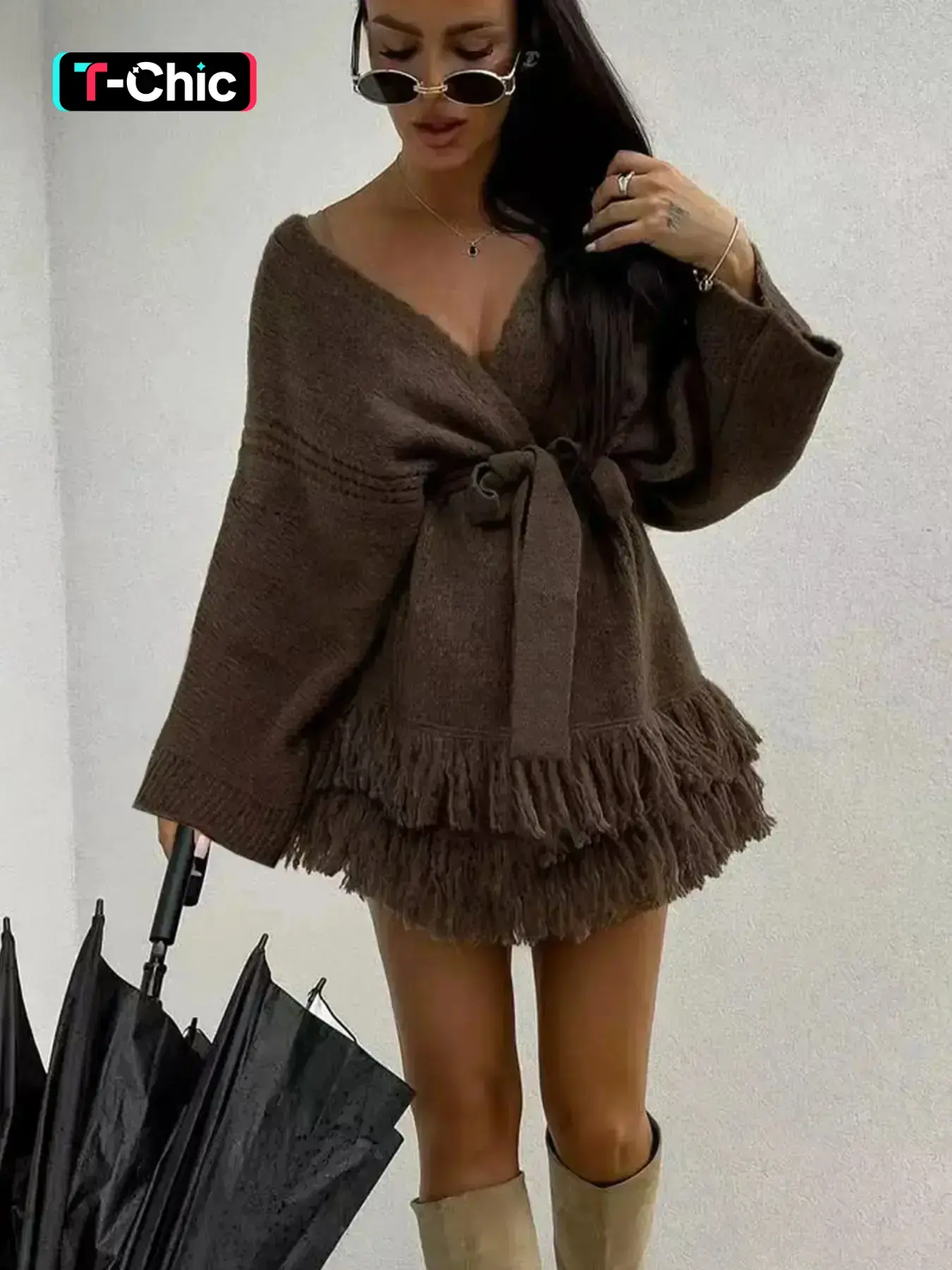 Women's Elegant Floral Print Blouse Knit Cardigan Fringe Belt, Casual Knit Tops Long Sleeve Button Front Top, Comfortable Polyester Fabric, Perfect for Daily Wear Knitwear Fit