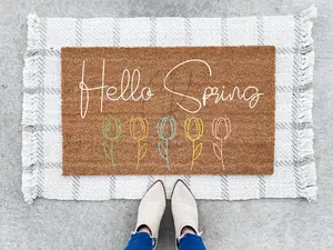 Hello Spring Doormat | Spring | Home Decor | Porch Ideas | Housewarming Gift | Custom Doormats | Easter Decor | Easter Gifts | Flowers | Pastel Colors